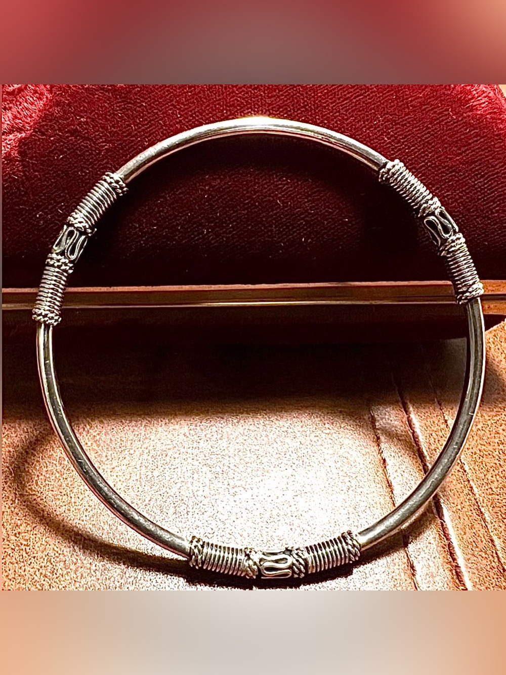 925 Sterling Silver Vintage Swirl Wrapped Pattern Bangle Bracelet 6-7”